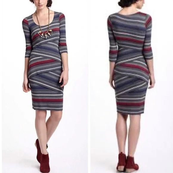 Anthropologie | Dresses | Anthro Baliey44 Dark Gray Asymmetrical  Striational Column Bodycon Dress | Poshmark